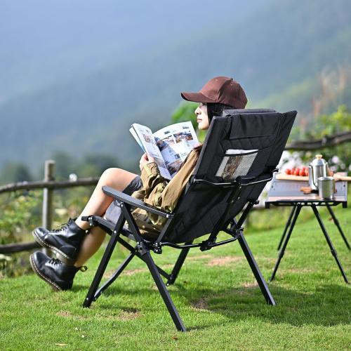 Reclining Camping Chair, Heavy Duty Folding Chairs with 4-Stage Adjustable High Back for Adults, Compact Foldable Outdoor Patio Reclining Chair with Storage Bag (Green, 1 Pack)