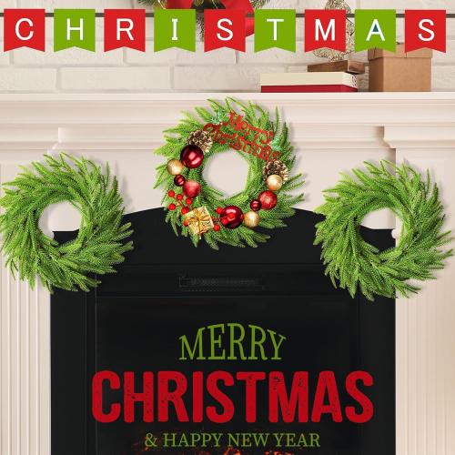 6 Pcs Christmas DIY Green Wreath 10 Inch Artificial DIY Faux Plain Wreaths Front Door Green Farmhouse Cabinets Indoor Outdoor Wall Decor(Norfolk Pine)