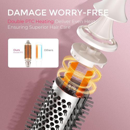 TYMO 2.0 Thermal Brush Curling Brush - STYLUX 1.7 Blowout Volumizer with Flexi-Fit for Hair Straightening, Heated Round Styler Tool, Hair Straightener and Curler 2 in 1, Dual Voltage & Light, Gold