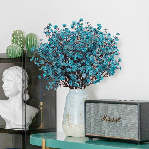 8Pcs Babys Breath Artificial Flowers Silk,Real Touch Peacock Blue Bouquets Flowers for Vase Home Office Wedding Spring Winter Indoor Outdoor Centerpiece Table Decorations
