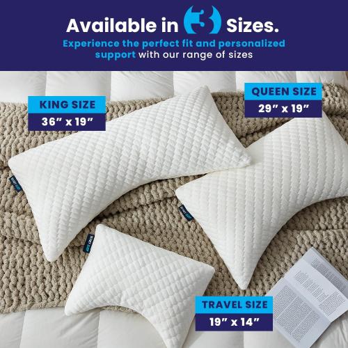 Sidney Sleep Bed Pillow for Side and Back Sleepers - Adjustable Filling - Memory Foam Pillow for Neck and Shoulder Pain - Customizable Loft - King Size - Additional Foam Bag Included (White)
