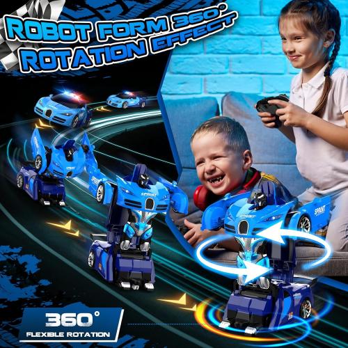 Remote Control Car, One-Click Becoming Robot Transforming Toys Car for Boys, Smooth Deformation, Demo Mode, 360° Rotation, Easy to Use, 2.4GHZ, with LED Lights, RC Cars for Christmas, Kids