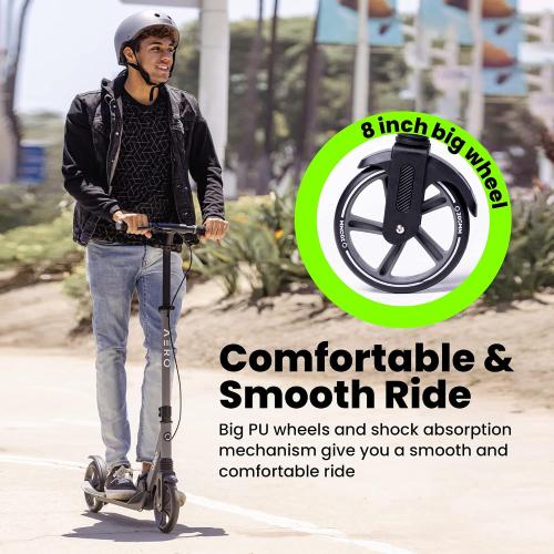 AERO MOBILITY Kick Scooter for Kids 6 , Teens & Adults | Light Up Wheels, Hand Brake, Rubber Deck Mat & Shock Absorption | Foldable & Height Adjustable