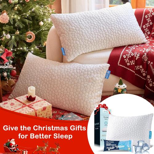 QUTOOL Cooling Pillow for Sleeping Shredded Memory Foam CertiPUR-US Certified, Soft and Supportive Adjustable Pillow for Side, Back, Stomach Sleeper, Hot Sleeper Solution for Boy Girls