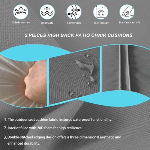 2 Pieces High Back Patio Chair Cushions, Fade Resistant Outdoor Rocking Chair Cushions, Office Chair Back Support Cushion (Dark Gray, Seat (21''x21''x3'') Backrest (21''x28''x3''))