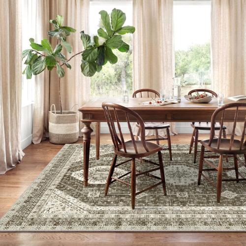LOKHOM 8x10 Area Rugs for Living Room, Non-Slip Washable Vintage Area Rug, Low Pile Soft Faux Wool Large Floor Carpet Accent Rug for Bedroom Kitchen Entryway Dining Room Nursery,Vintage Brown