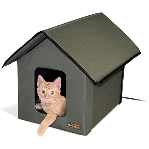Color Olive Green Furhome collective heated indoor and outdoor cat house