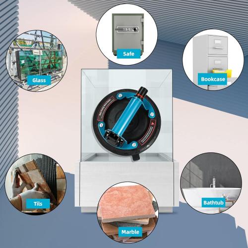 2 Pack Glass suction cups, 8 Heavy Duty Vacuum Suction Cup with Metal Handle, Hand-held Glass Lifter for Glass, Granite, Window, 480lbs Load Capacity W/Free Carrying Case