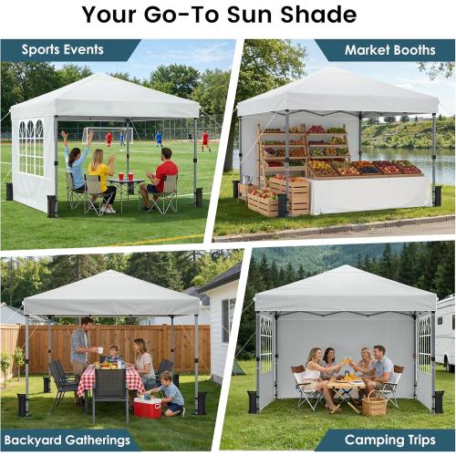 Raynesys Pop Up Canopy Tent with Sidewalls, 10x10ft 10 Person Party Tent One Push Setup, Portable Gazebo Outdoor Sun Shade for Events, Parties, Camping, Commercial, Silver Coated Top, White