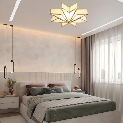 LIGHTLAND 19.7 Inch Flush Mount Star Ceiling Light, 4 Lights Brass Ceiling Lamp with Glass Lampshade, Art Deco Close to Ceiling Light Fixtures for Bedroom Living Room Entryway Hallway, Gold