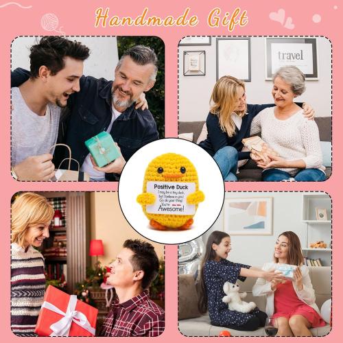 2 PACK Artlunar Funny Positive Duck Emotional Support Ducks Crochet Inspirational Gifts Birthday Valentine White Elephant Gifts for Women Men Cute Duck Home Decor