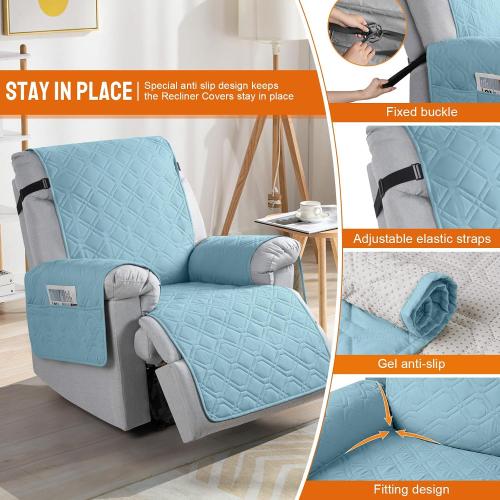 VANSOFY 100% Waterproof Recliner Chair Covers, Recliner Cover Non-Slip Dog Chair Cover Furniture Protector Washable Slipcover with Pocket, Elastic Straps for Pets, Dogs(Azuree, 23.6)