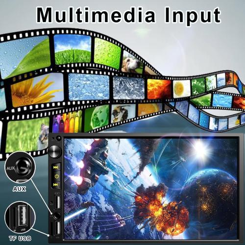 Wireless 7 inch Double Din Car Stereo with Apple Carplay,Bluetooth FM Car Radio,Backup Camera,HD IPS 1024 * 600 Touch Screen,Mirror Lin,Build-in Mic/USB/AUX/Android Auto/SWC/Audio