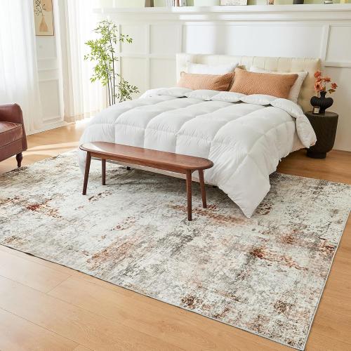 Dintszyayue Small Rugs for Bedroom 3X5 Washable Foldable Thin Neutral Soft Modern Living Room Rug Kitchen Accent Brown