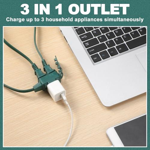 2 Pack Indoor Extension Cord 12 Feet Green Include 3 Polarized Outlets with Protective Plug Cap 18 Gauge 125 Volts 2 Prong Christmas Lights Extension Cord for Holiday Xmas Home Office