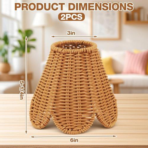 Glooglitter 2 Pcs Clip on Rattan Lamps Shade Small Scalloped Lampshade 3 Top x 6 Bottom x 5-1/4 Slant Height Empire Lamp Shade for Chandelier Ceiling Light Pendant Floor Lamp