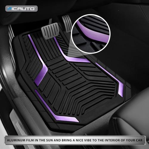 PIC AUTO Heavy Duty Rubber Floor Mats, Purple Aluminum Film Car Mats Set, Front and Rear Car Mats with Anti-Slip Backing, All Weather Protection, Trim-to-Fit for Automotive SUV, Sedan, Van