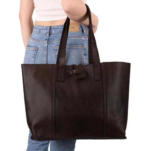 PASCADO Large Vintage leather everyday shopper tote bag for women | brown carryall purse