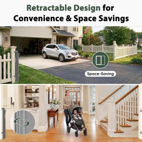 275 Retractable Baby Gates Extra Wide Retractable Fence Outdoor | 22ft Retractable Dog Gates for Doorways Extra Wide Baby Gate, 48 Tall Dog Gate Retractable Pet Gate for Garage, Driveway