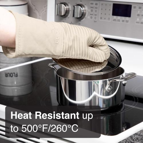 All-Clad Premium Silicone Oven Mitt: Heat Resistant to 500 Degrees - 100% Cotton & Silicone, 14x7 Pot Holder for Kitchen and Barbeque, (2 Pack), Almond