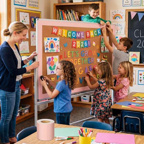 Fuutreo 65.6 ft Blush Pink Bulletin Board Borders
