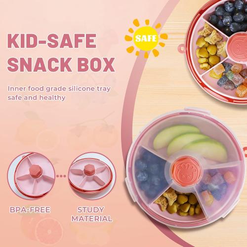KingKam Kids Snack Spinner Containers, Reusable Toddler Spin Snack Container Box with 4 Compartments & Lid, Travel On-The-Go Snacking, BPA Free | Dishwasher Safe | Strap and Sticker (GREEN AND BLUE ?