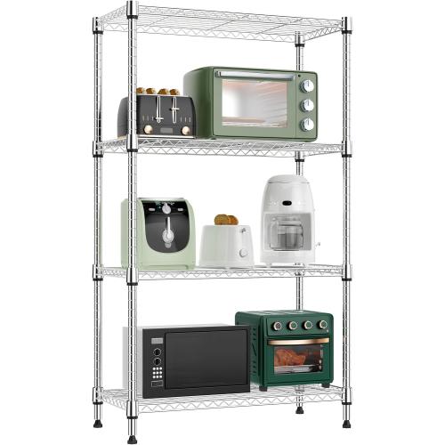 M MZG 1000 lbs 4 Tier Shelf Metal Storage Shelves Wire Rack Closet Organizers for Garage Kitchen Bathroom Laundry Chrome 11.8 D x 25.6 W x 45.5 H