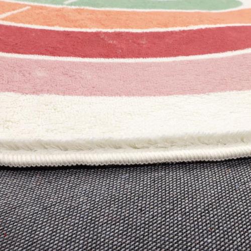 Topotdor Boho Rainbow Round Rug,Washable Kids Rug Ultra Soft Colorful Nursery Rug for Calming Corner Home Bedroom Playroom Decor,63 Round