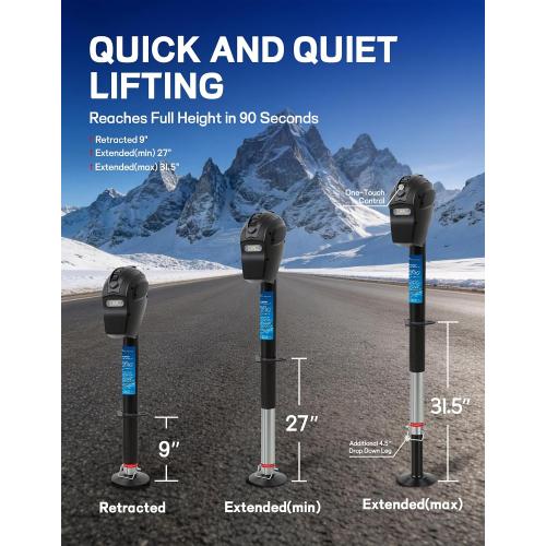 POLESTAR Electric Trailer Jack, 5000lbs Electric Power A-Frame Tongue Jack with Waterproof Protective Cover & LED Light for Travel Trailer Camper, RV, 12V DC with Hard Wiring, 9-27 Lift