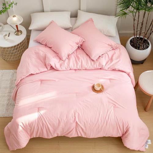 Blush Light Pink Comforter Set Queen, Super Soft Washed Polycotton Fabric, Cozy Comfy Down Alternative Bedding Blanket Comforter Set and Pillowcase Lightweight but Warm for Women All Seasons