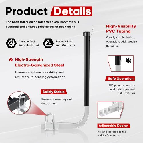 40/48 Adjustable Boat Trailer Guide-ons, Rustproof Electro-Galvanized Steel Trailer Guides, Boat Trailer Guides Poles with Black PVC Pipes Fit for Ski Boat, Fishing Boat, Sailboat Trailer