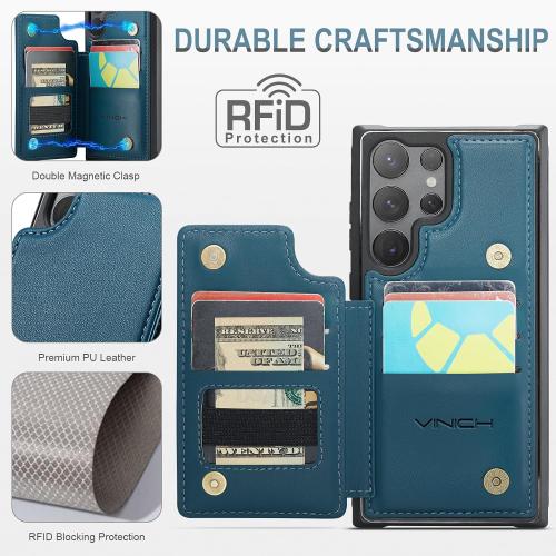 Vinich for Samsung Galaxy S25 Ultra Wallet Case with Card Holder, Blue