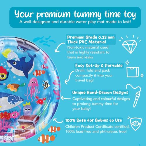 Tummy Time Water Mat for Babies - Xtra Large Sensory Baby Water Mat for Tummy Time & Motor Development - Leak-Proof Water Pad, Durable Infant Water Play Mats for Baby Boys & Girls 3 Months