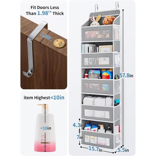 JARLINK Over The Door Organizer Storage, 5 Shelf Hanging Door Organizer with 5 Large Capacity Pockets, Anti Tilt 44 lb Load Behind Door Storage for Bedroom, Bathroom, Pantry, Nursery, (Grey)