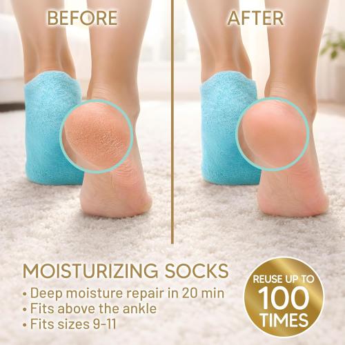 Moisturizing Socks (Size 9-11) – Self Care Gifts for Mom - Infused with Vitamin E & JoJoba Oil - Gel Silicone Aloe Foot Care Socks - Mothers Day Spa Gifts for Women