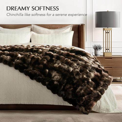 EverGrace Ultra Soft Luxury Fluffy Faux Rabbit Fur Throw Blanket, Thick Warm Bubble Throw for Bed, Cozy Plush Reversible Blankets for Couch, Chair, Sofa, Mocha Brown, 50x60 Inches