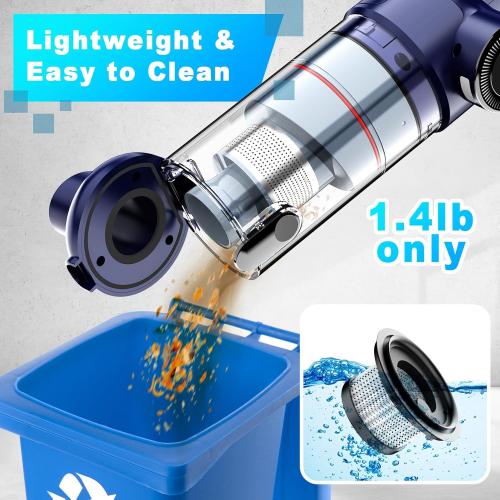 Handheld Vacuum Cordless - Car Vacuum Cleaner with Brushless Motor, 15000Pa Strong Suction with LED Light, Type C Cable, 2 Fliters, Portable Hand Vacuum for Home, Pet and Car