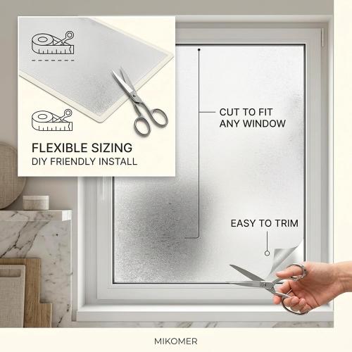 Crystal Etched Window Film Privacy Static Cling No Glue Anti UV 35x118in | Cover Decal Tint Decor Office Apartment Balcony Sun Blocking Light Filtering Glare Reduction Heat Control