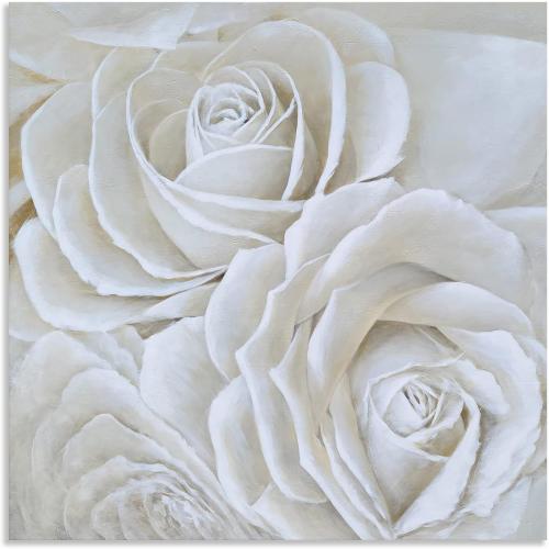 Yihui Arts White Flower Canvas Wall Art with Textured - Square Artwork for Bedroom Over Bed Decor