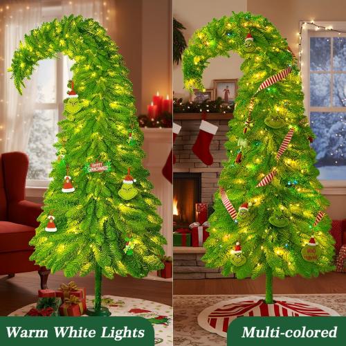 Size 6ft Whimsical Christmas Tree 6FT - Christmas Decorations Timer Remote Control, Foot Switch Device with 150 LED Lights Pre-Lit Artificial Tree Xmas Holiday Decor for Indoor Home Office