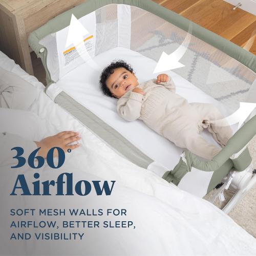 Baby Delight Beside Me™ Dreamer Bassinet | Bedside Sleeper & Baby Bassinet | 8-Position Height Adjustment | 100% GOTS Certified Organic Cotton Fabric | Organic Sage