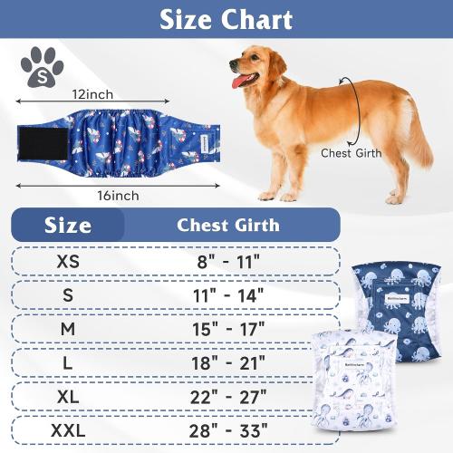 5 Pack Dog Diapers Male, High Absorbing Dog Wraps, Belly Bands for Male Dogs with Incontinence or Frequent Urination, Washable Doggie Diapers Fish L