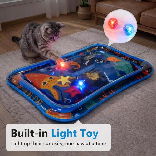 ‼️doesn't come with the 2 attractive balls‼️Thickened Cat Water Sensory Play Mat with 2 Attractive Balls, Cat Water Bed Toy for Cats Dogs Kittens Pets