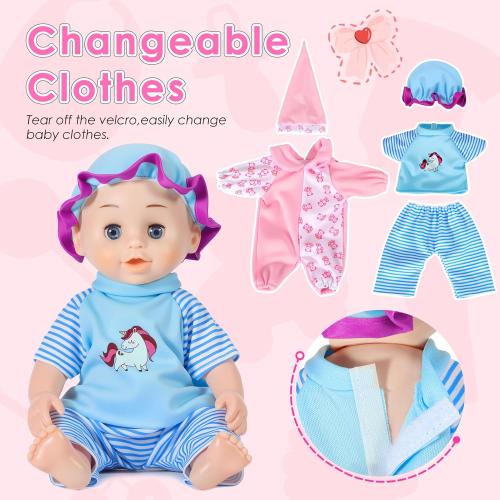 Baby Doll Stroller Toys Set, 17 PCS Baby Doll Accessories Stroller Toys with Baby Dolls,2 Sets Doll Clothes, Playpen, Handbag, Feeding Nursery Pretend Play Gifts for Girls Toddlers 3 4 5