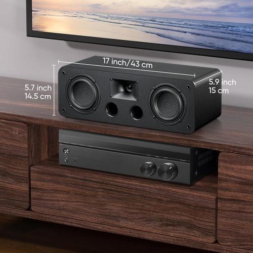 Saiyin Center Channel Speaker,Dual 4-Inch Woofers and Silk Tweeter, Crystal-Clear for Home Theater Dialogue,Passive, Wall Mountable, Single