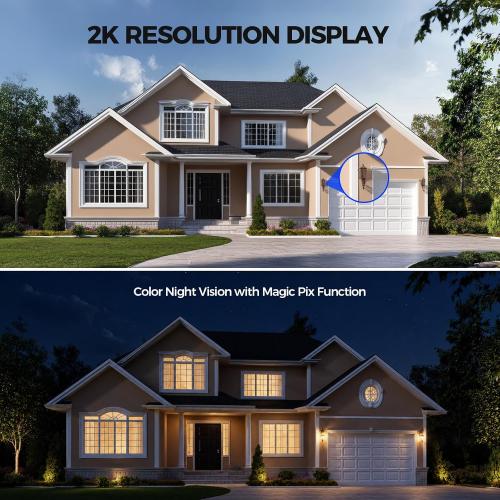 AlkiVision Solar Security Cameras Wireless Outdoor - 2K Night Color Vision Cameras for Home Security, AI Motion Detection, 360° View, Spotlight, 2-Way Audio, Siren, IP67 Waterproof, SD/Cloud Storage