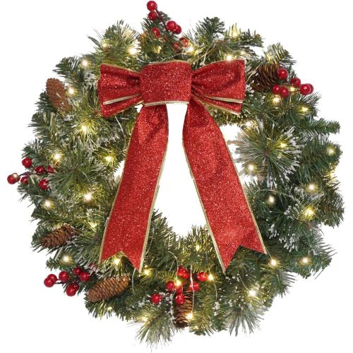 DiliComing 16-Inch Pre-Lit Winter Wreath - Large Christmas Door Wreath, Front Door & Window Decorations
