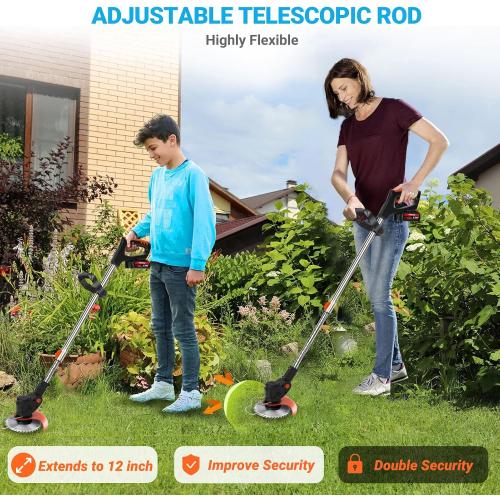 Cordless Electric Weed Wacker with Wheels, 3-in-1 Lightweight Weed Eater/Brush Cutter/Grass Trimmer Battery Powered, Includes 21V 2×4.0Ah Batteries, 5 Types Blade & Charger, for Lawn Yard Garden