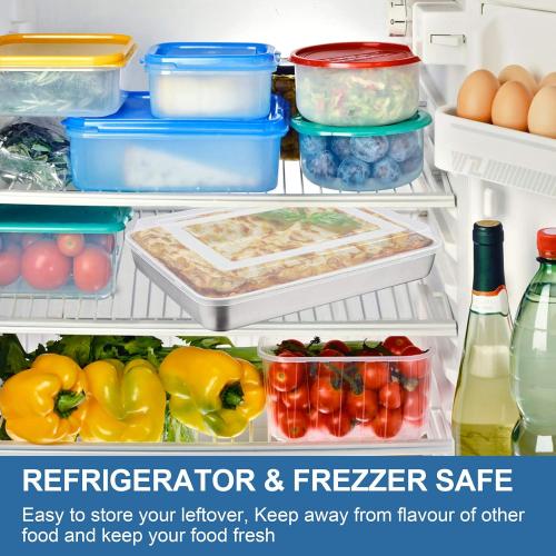 P&P CHEF Stainless Steel Baking Pan with Lid, Rectangular Cake Pans, Sheet Pan Bakeware for Baking Lasagna Brownies, 2-Inch Deep Side & Heavy Duty, Easy to Store & Clean (12.3, 4Pcs)