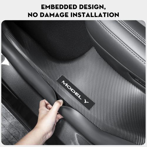 8PCS Door Sill Protector for Tesla Model Y Juniper Door Entry Guard Anti-Kick Full Protect Door Entry Cover for 2025-2026 New Model Y Juniper Interior Accessories(Carbon Fiber Pattern)